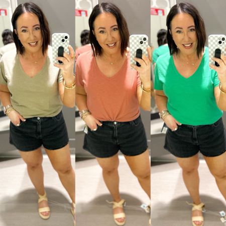 My favorite v neck tees are on sale for $8!  I like sizing up to an xxl in mine for extra room. Love all the colors available this year!

Size 16 shorts. Sandals fit tts. 20% off!  

#LTKsalealert #LTKfindsunder50 #LTKmidsize