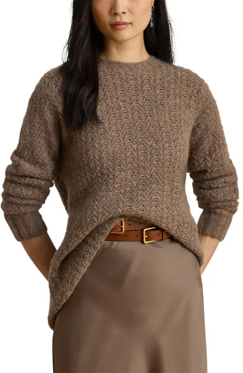 Lauren Ralph Lauren Oversize Open Stitch Sweater in Taupe Brown Heather at Nordstrom, Size Large | Nordstrom