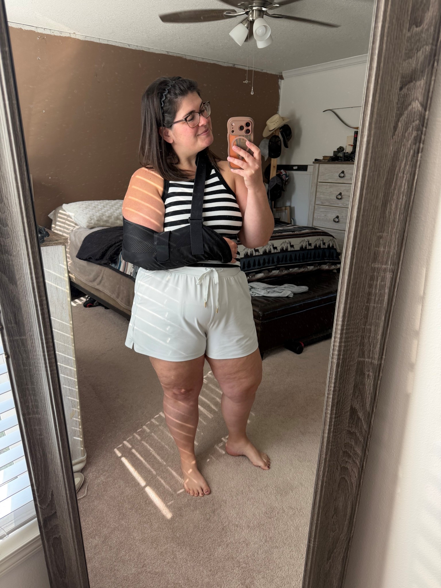 Easy SAHM outfit for the day. A broken elbow calls for a pull on and go style and this is it. The tank is a racetrack and has a built in bra which is an absolute must! 

#LTKmomlife #LTKMidsize