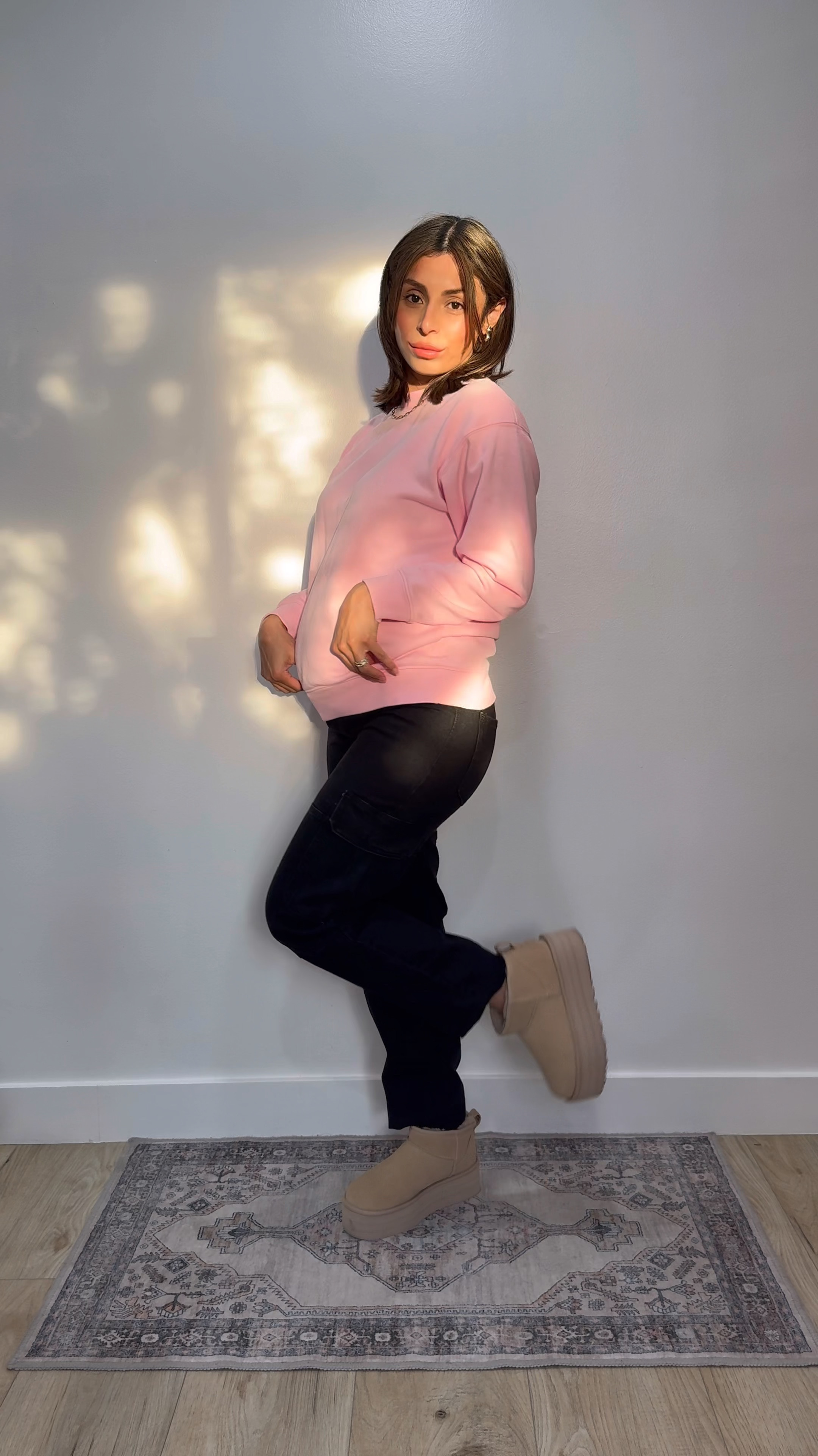 Comfy Casual Pregnant Outfit 
Under belly cargo straight maternity jeans
Pink pullover sweatshirt 
Ugg Ultra Mini Platform


#LTKSeasonal #LTKMostLoved #LTKbump