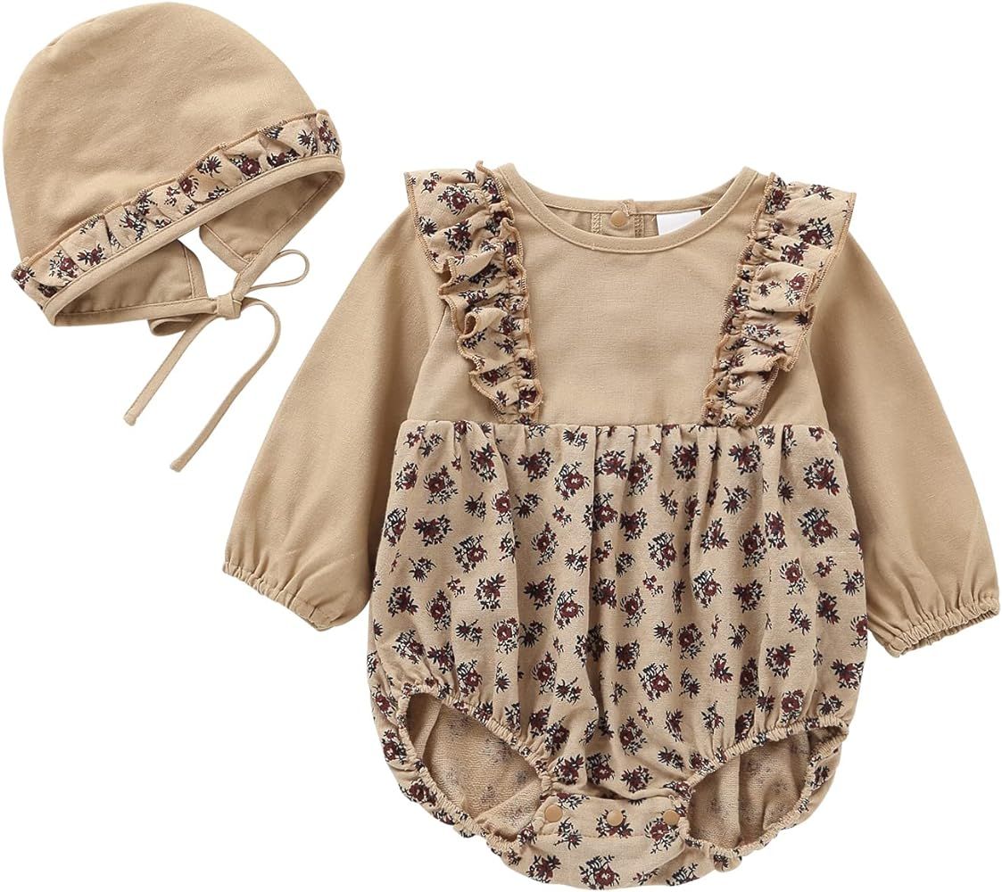 KOGWER Baby Girl Onesies Baby Girl Cotton Linen Handmade Romper Jumpsuit Solid Color Long Sleeve Bod | Amazon (US)