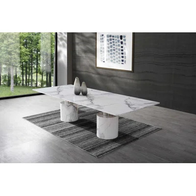 120" White Marble Double Pedestal Base Dining Table | Wayfair North America