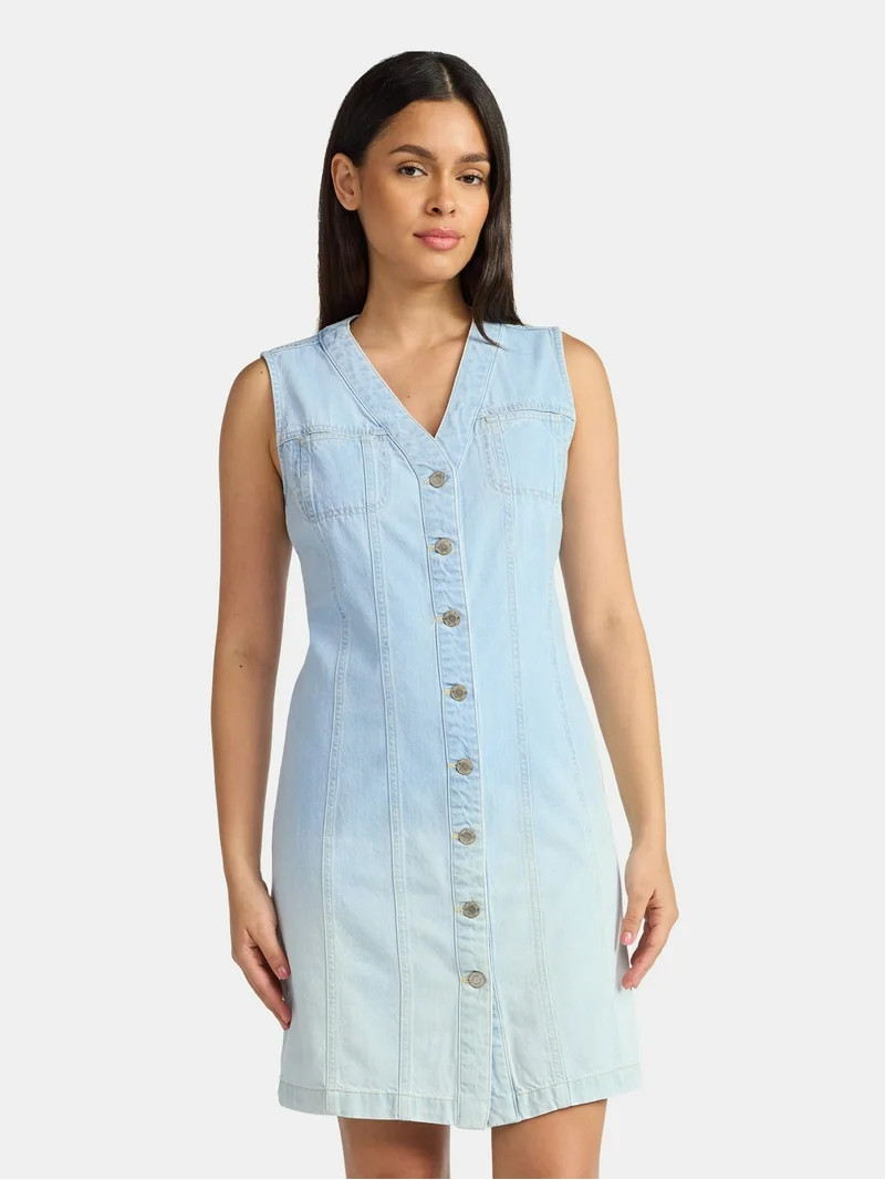 Time and Tru Women's Denim Button Front Mini Dress, Sizes XS-XXXL | Walmart (US)