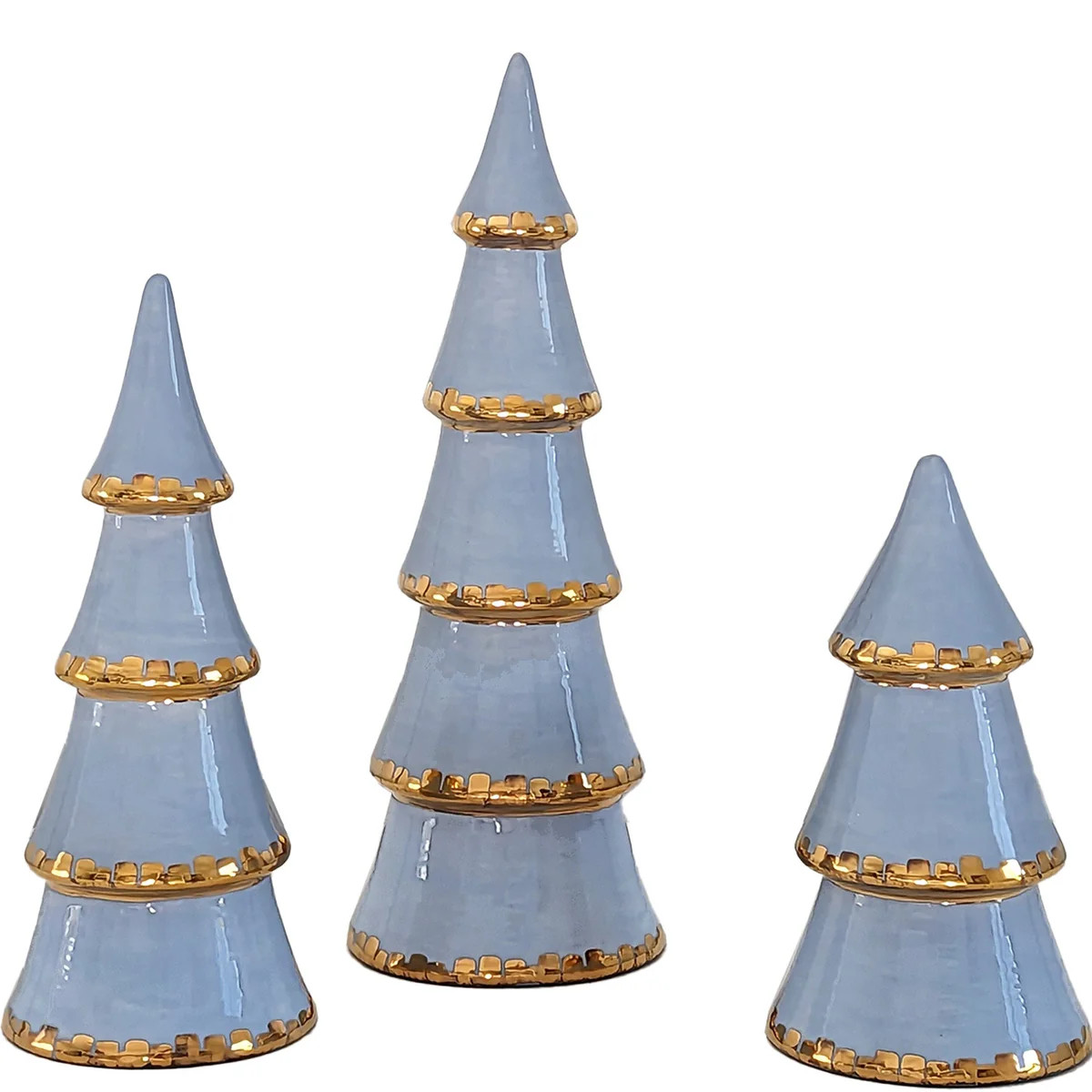 Serenity Blue Tiered Christmas Trees with 22K Gold Brushstroke Accent | Ruby Clay Company