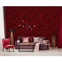 Vintage Red Wallpaper With Damask Pattern, Peel & Stick Wall Mural in Victorian Style, Temporary Rem | Etsy (US)