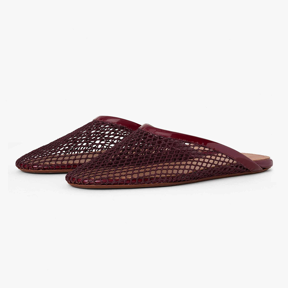 Comfortable Burgundy Round Toe Mesh Flat Women's Mules Shoes | FSJshoes.com