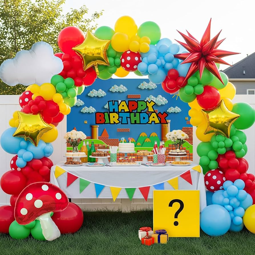 Super Bros Party Decorations with Balloon arch Kit Polka dot printed Balloon Cloud Mushroom Star ... | Amazon (US)