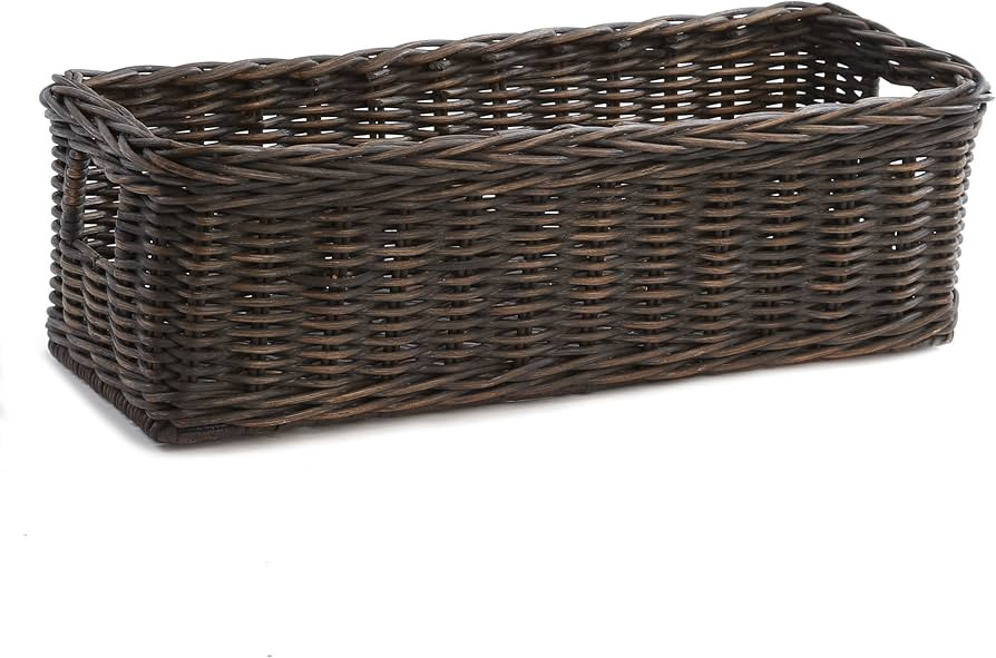The Basket Lady Long Low Wicker Basket, Medium, 20.5 in L x 9.5 in W x 6 in H, Antique Walnut Bro... | Amazon (US)