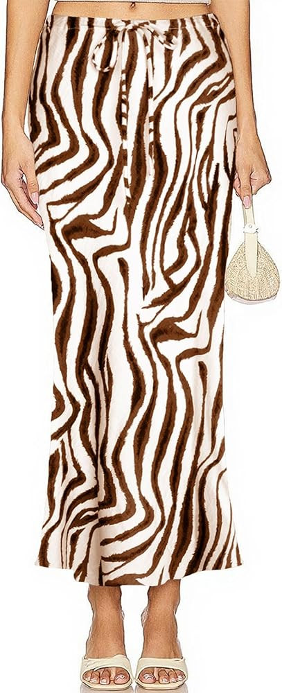 Linen Maxi Skirts with Lining Drawstring Flowy Flared Long Skirts for Women | Amazon (US)