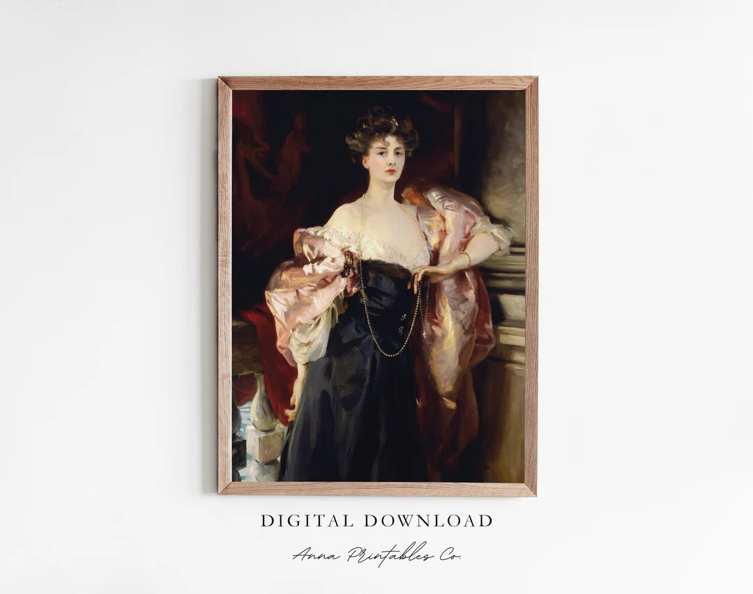 Luxury | Dark Royalcore Antique Painting for Digital Download | Edwardian Woman Portrait Printabl... | Etsy (US)