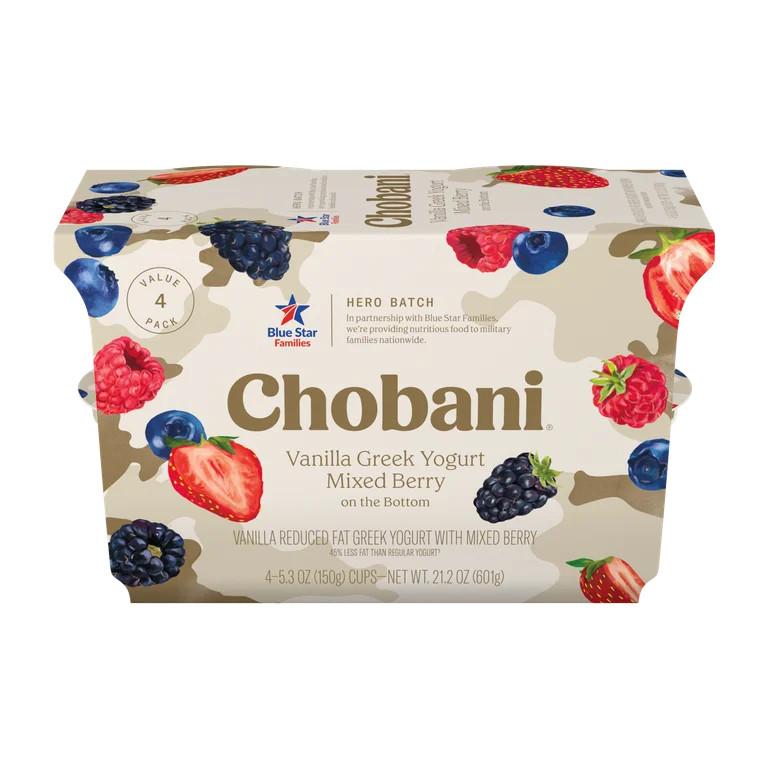 Chobani Low-Fat Vanilla Greek Yogurt Mixed Berry On The Bottom, Hero Batch 5.3oz 4PK | Walmart (US)