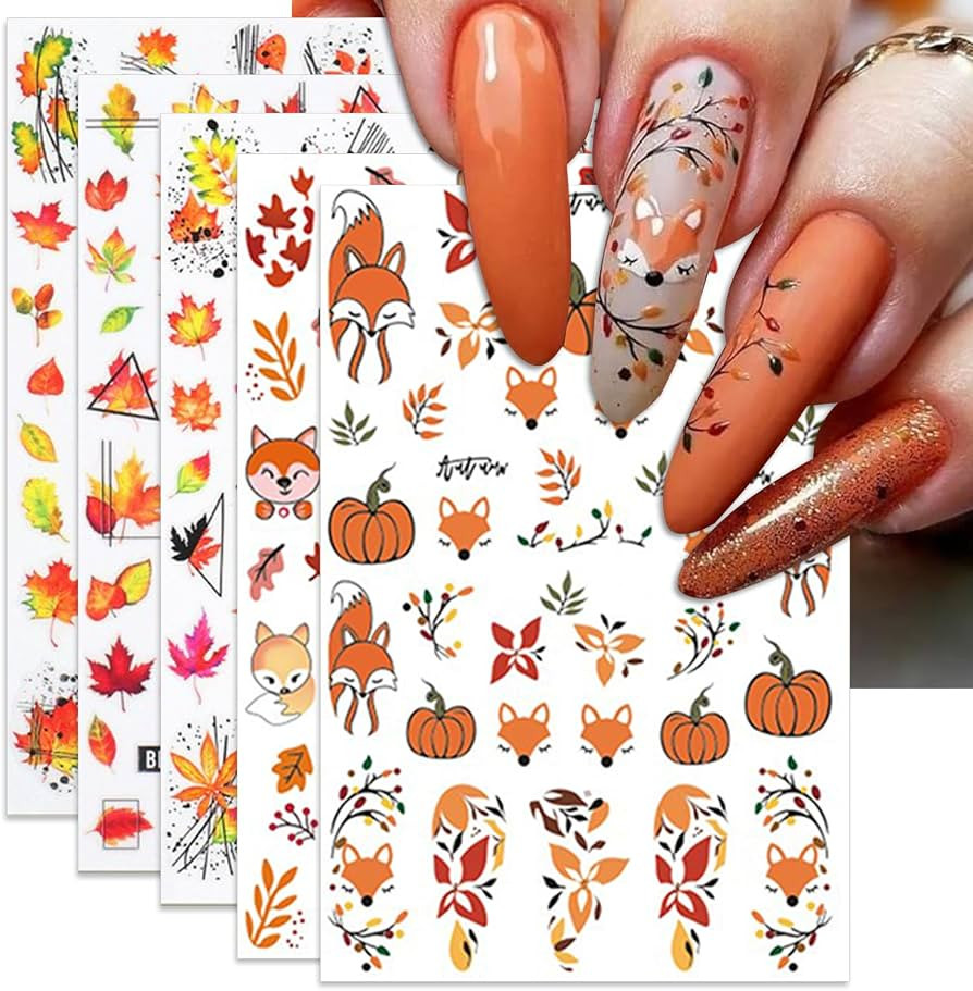 IDDFEVE Fall Nail Art Stickers, Thanksgiving Day Fox Nail Decals, 3D Self-Adhesive Maple for Autu... | Amazon (US)