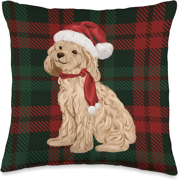 Cute Santa Toy Poodle Christmas Buffalo Plaid for Dog Lover Throw Pillow | Amazon (US)