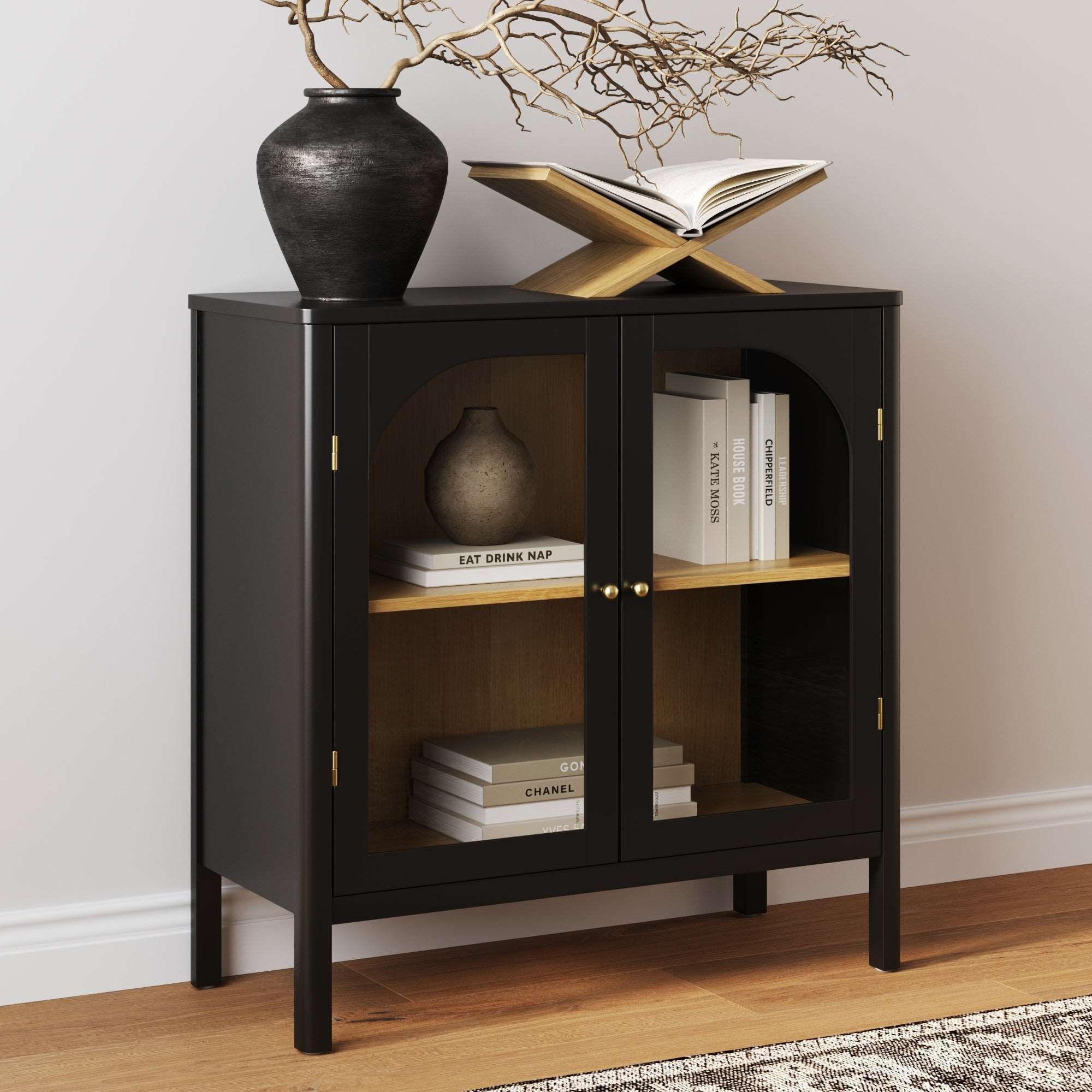 Wood & Glass Door Storage Cabinet Black | Nathan James