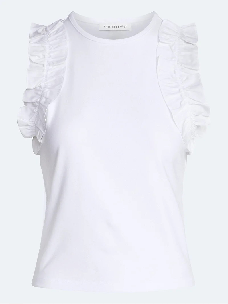 Free Assembly Women's and Women's Plus Ruffle Trim Mixy Tank Top, Sizes XS-4X | Walmart (US)