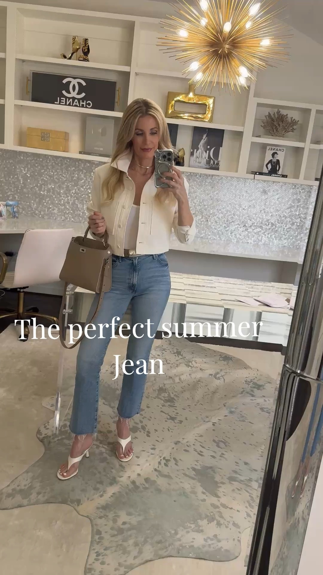Outfit of the day 🤍 This cropped Good American jacket is so flattering and wrinkle-free, and I love it paired with these MOTHER Hustler ankle jeans for the perfect everyday look ✨ I’m wearing an XS in the jacket and a 24 in the jeans, both fit TTS #LTKootd #LTKSeasonal #LTKOver40 

 