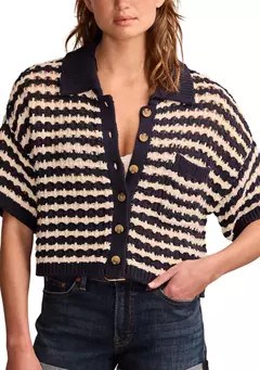 Lucky Brand Short Sleeve Pointelle Polo Button Down Blouse | Belk