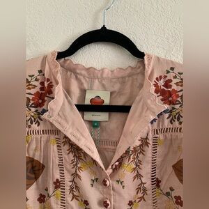 FARM RIO Pink Beauty Bouquet Blouse Top Size Medium Bohemian Cotton New | Poshmark