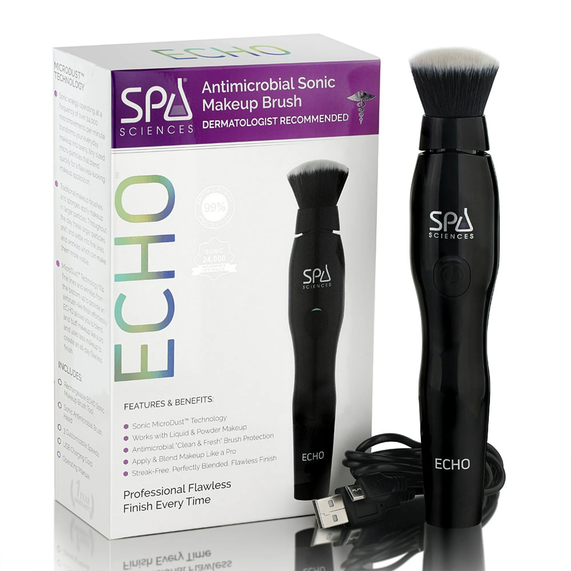 Spa Sciences ECHO Rechargeable Antimicrobial Sonic Makeup Brush | Walmart (US)