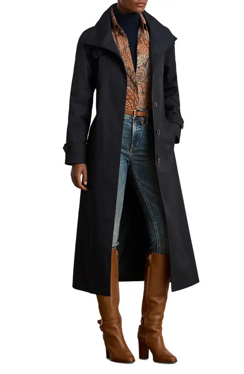 Lauren Ralph Lauren Stand Collar Trench Coat in Dark Navy at Nordstrom, Size Xx-Large | Nordstrom