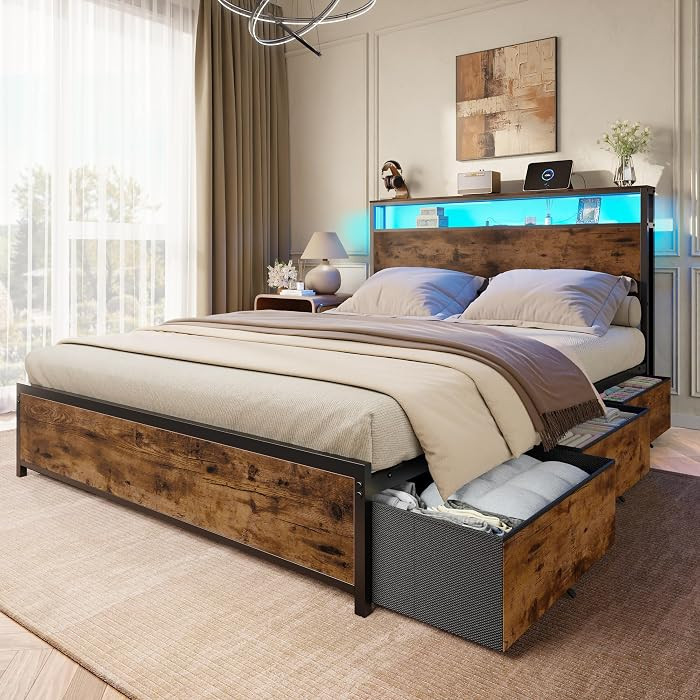 Forestell Full Size Bed Frame with 2-Tier Storage Headboard & 6 Drawers | Amazon (US)