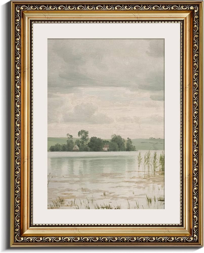 InSimSea Retro Gold Framed Wall Art, Home Room Esrum Lake Vintage Wall Decor, Canvas Print Artwor... | Amazon (US)