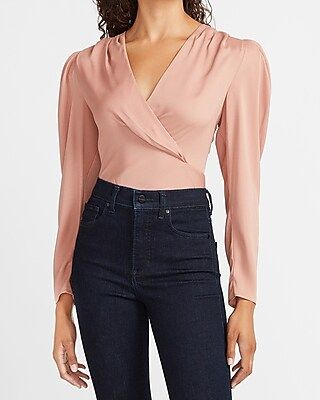 Pleated Puff Sleeve Deep V Top | Express