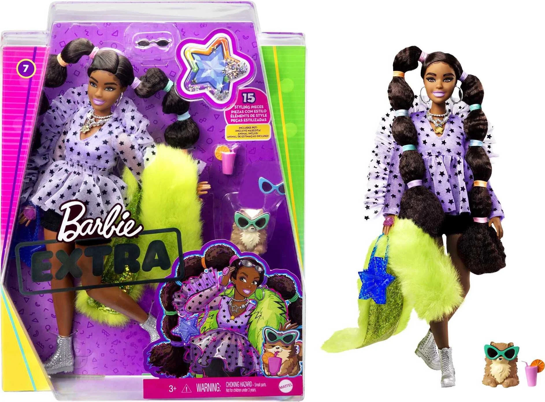 Barbie Extra Doll #7 In Top & Furry Shrug With Pet Pomeranian For Kids 3 Years Old & Up | Walmart (US)