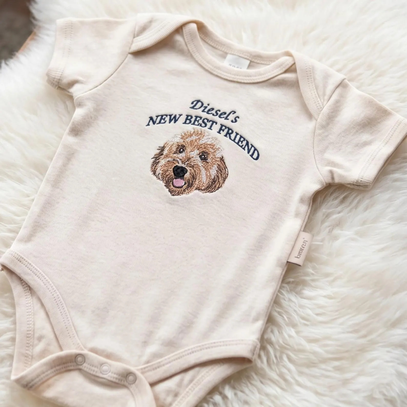 New Best Friend Embroidered Custom Pet Portrait Baby Onesie - Protected By Dog Bodysuit - Pet Sib... | Etsy (Global)