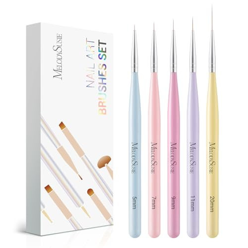 MelodySusie Nail Art Liner Brushes 5Pcs Professional Gel Polish Painting Art Design Pen Set for Thin Long Lines, Tiny Details, Fine Drawing, Delicate Coloring Sizes 5/7/9/11/20mm | Amazon (US)
