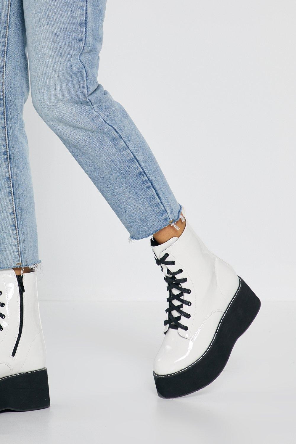 Womens Move Up a Gear Platform Patent Boots - White | NastyGal (US & CA)