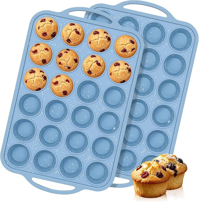 CAKETIME Mini Muffin Pan, Metal Reinforced Frame Mini Cupcake Pans 24 Cups Nonstick Muffin Silico... | Amazon (US)