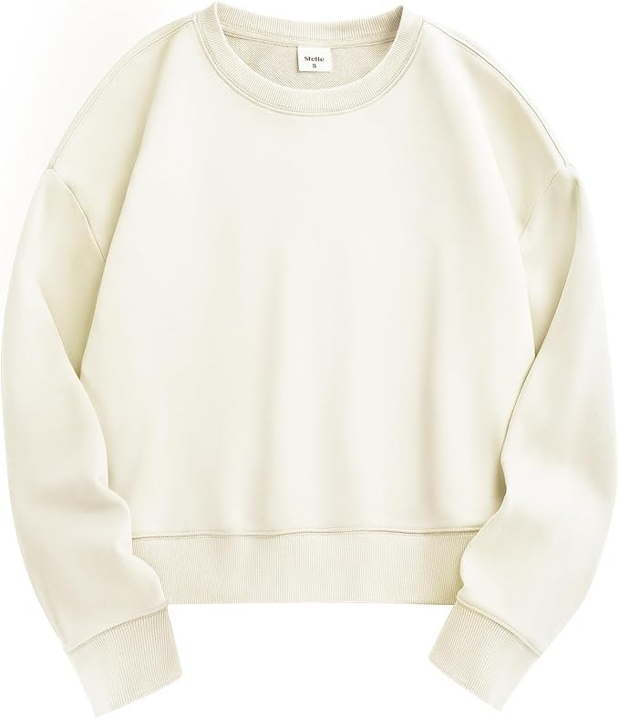 Stelle Cropped Sweatshirts for Women Cotton Long Sleeve Crop Tops Crewneck Pullover Oversized Swe... | Amazon (US)