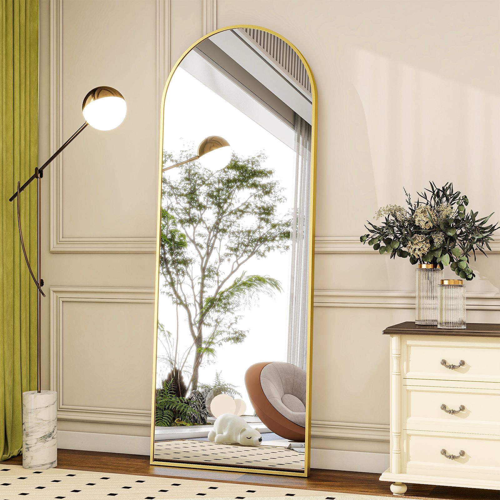 BEAUTYPEAK 64"x21" Full Length Mirror Arched Standing Floor Mirror Full Body Mirror, Gold | Walmart (US)