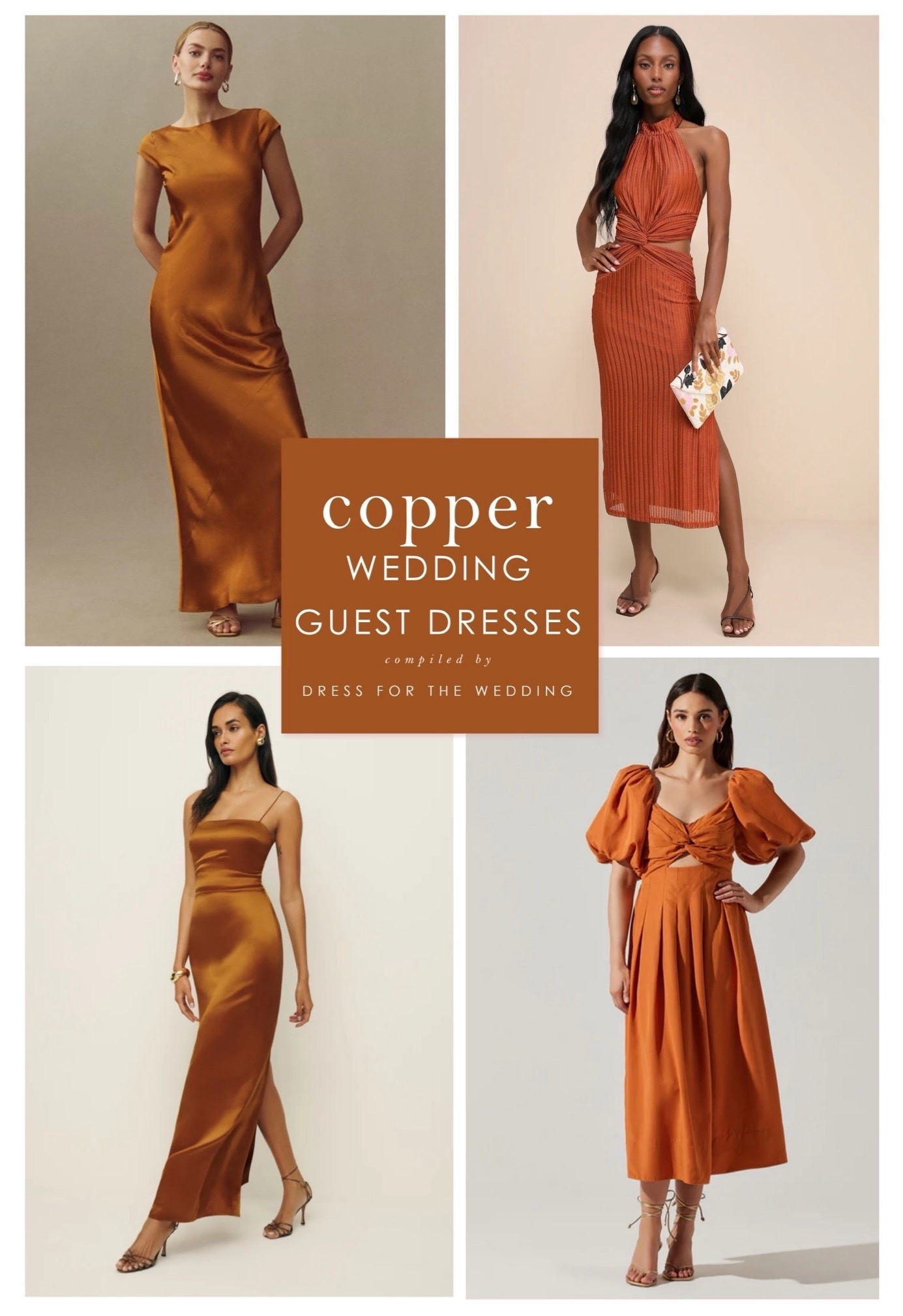 Copper dresses 
Copper, burnt orange and rust wedding guest dresses 
Formal and semi formal dresses for fall weddings
🍁