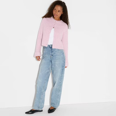 Women's Ribbed Crewneck Cardigan - Wild Fable™ Lavender XS | Target