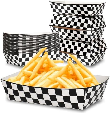 No Folding Required 50 Pack 2Lb Race Car Plates Paper Food Trays Checkered Birthday Party Supplie... | Amazon (US)