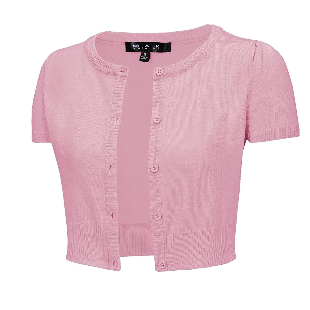 YEMAK Women's Cropped Bolero Cardigan – Short Sleeve Crewneck Basic Classic Casual Button Down ... | Amazon (US)