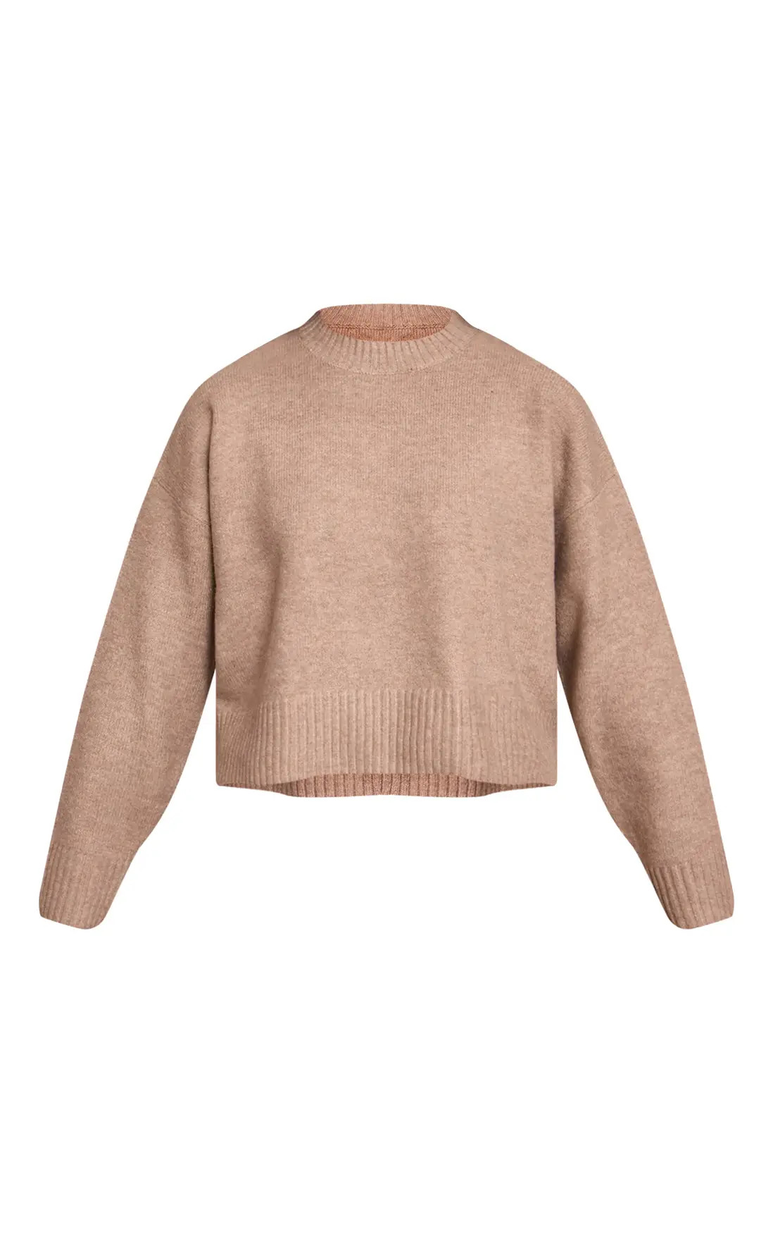 Co-ords | Beige Marl Knitted Cropped Crew Neck Jumper | PrettyLittleThing | PrettyLittleThing US