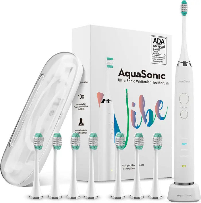 AQUASONIC VIBE Series White UltraSonic Whitening Toothbrush with 8 DuPont Brush Heads & Travel Ca... | Nordstrom Rack