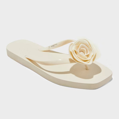 Women's Rosette Thong Flip Flop Sandals - Shade & Shore™ White 7: Slip-On, Open Toe, Non-Marking Outsole | Target