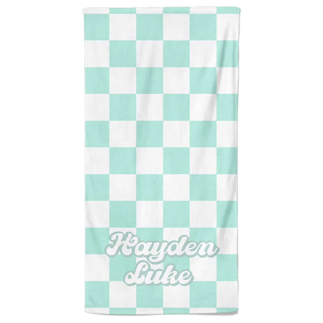 All Checked Out Personalized Kids Beach Towel | Retro Check | Caden Lane