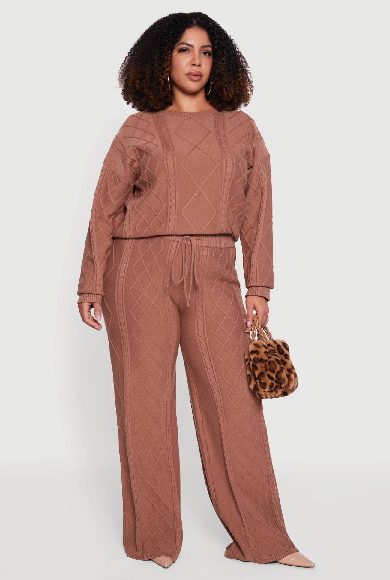 Plus Size Wide Leg Cable Knit Pants | Rainbow Shops