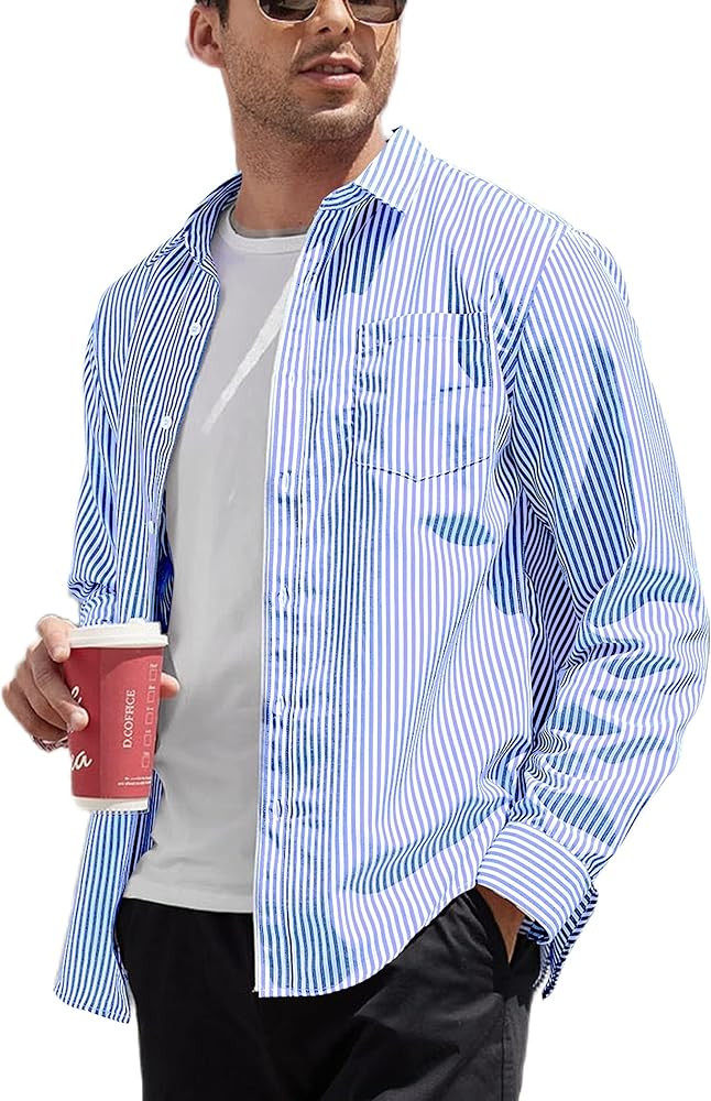 COOFANDY Men's Casual Striped Button Down Shirts Long Sleeve Slim Fit Dress Shirts Untucked Shirts | Amazon (US)
