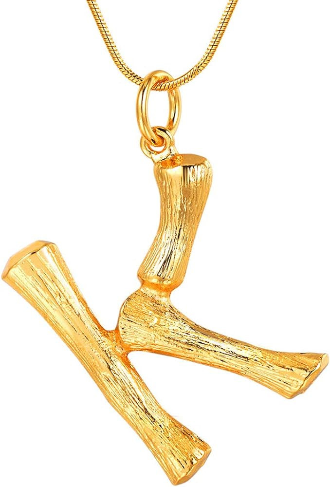 FOCALOOK Statement Bamboo Necklace, 14K Gold Plated Initial Name Pendant Necklace for Women - Big... | Amazon (US)