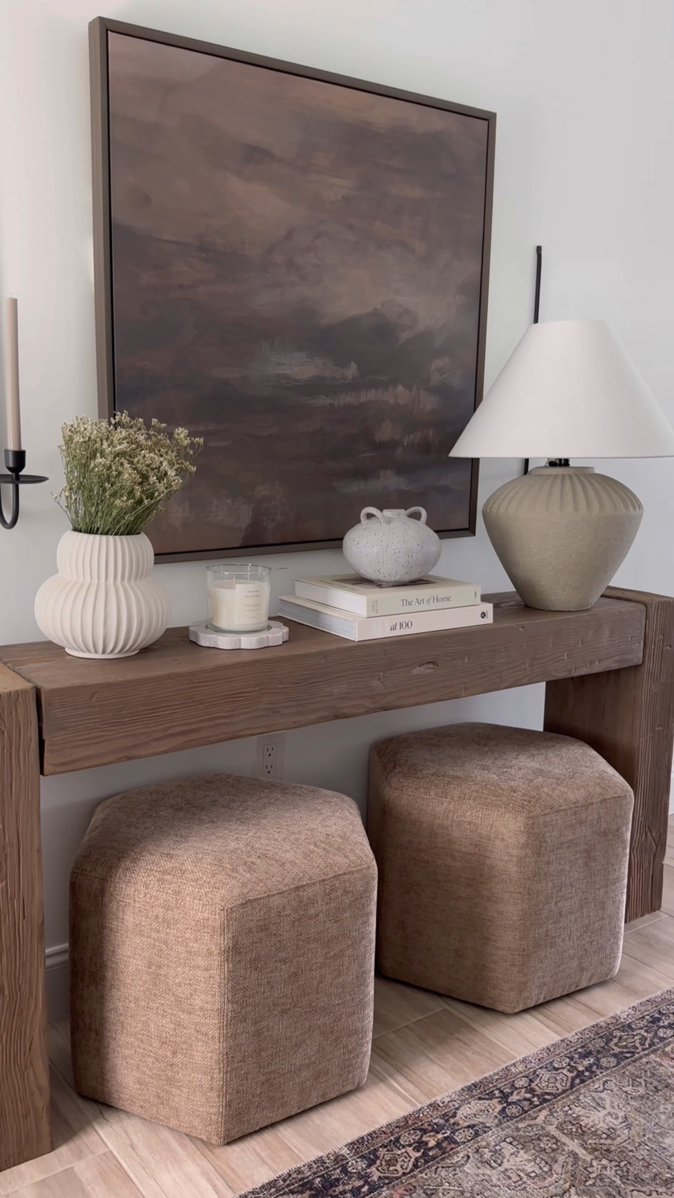 Summer to Fall @Target entryway styling #targetpartner 🤍 these decor pieces are perfect for the summer to fall transition! 

#homedecor #studiomcgee #falldecor #entryway #target #target #wallart #moodydecor #lamp #vase #marbletray #ottoman #neutraldecor #threshold 

#LTKFindsUnder50 #LTKHome #LTKSeasonal