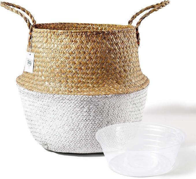 POTEY 710203 Seagrass Plant Basket - Hand Woven Belly Basket with Handles, Extra Large Storage La... | Amazon (US)