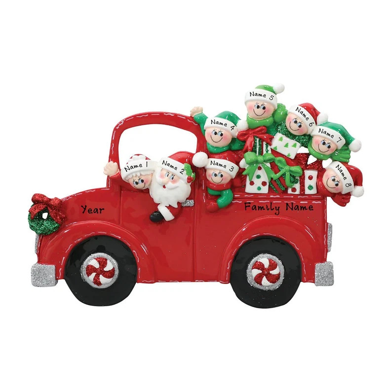 Red Pickup Truck Ornament - Family of 8 Personalized Ornament - Family Christmas Ornament - Table... | Etsy (US)
