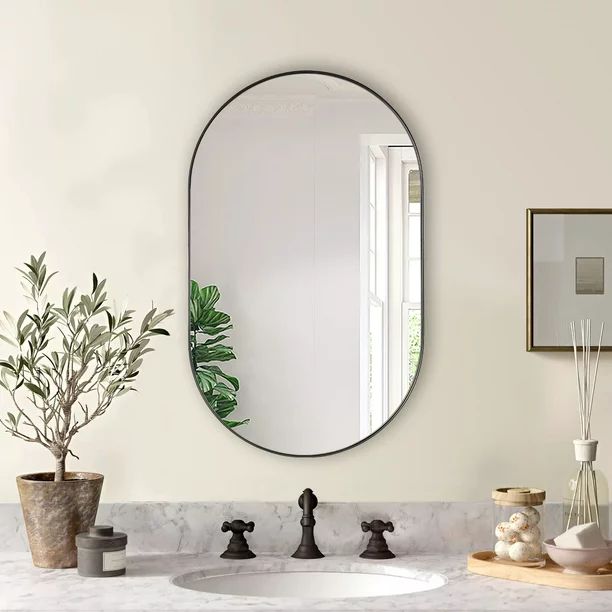 ANDY STAR Black Oval Mirror, 20x33" Oval Black Mirror Stainless Steel Metal Pill Mirror for Bathr... | Walmart (US)