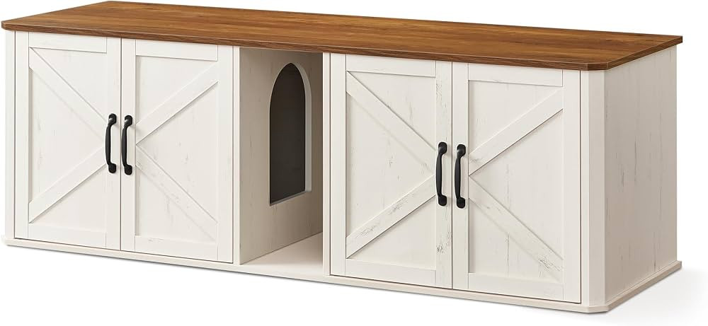 Feandrea Double Cat Litter Box Enclosure, Modern Litter Box Furniture Hidden for 2 Cats, Front En... | Amazon (US)